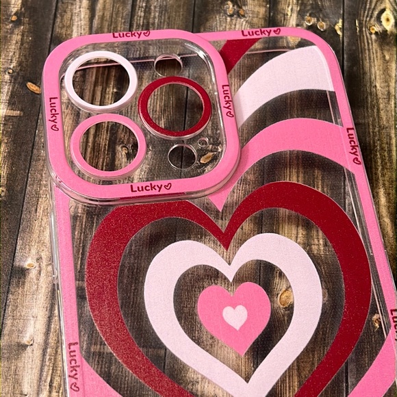 5for$10 Looped Pink Red Heart Transparent Lucky IPhone 14 Pro Max Phone Case - Picture 2 of 5